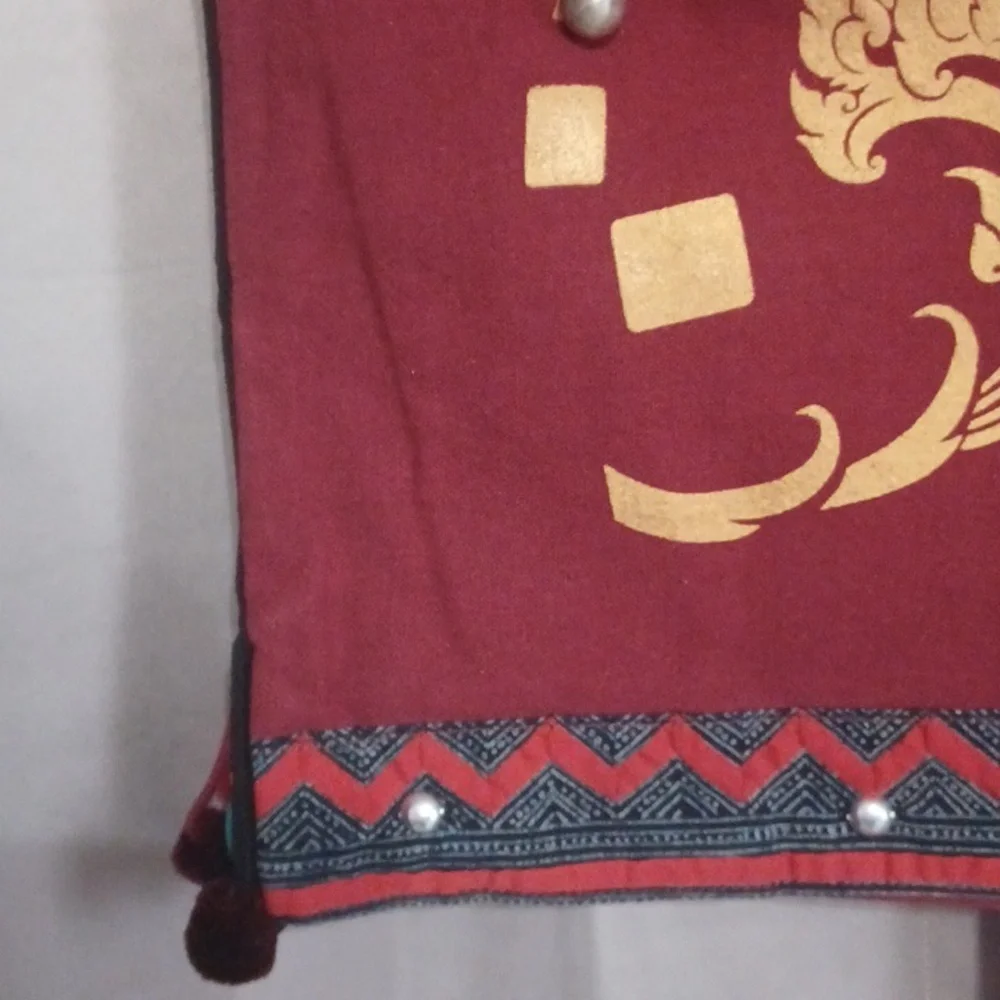 Boho Burgundy Flame Motif Textile Shoulder Bag, Festival